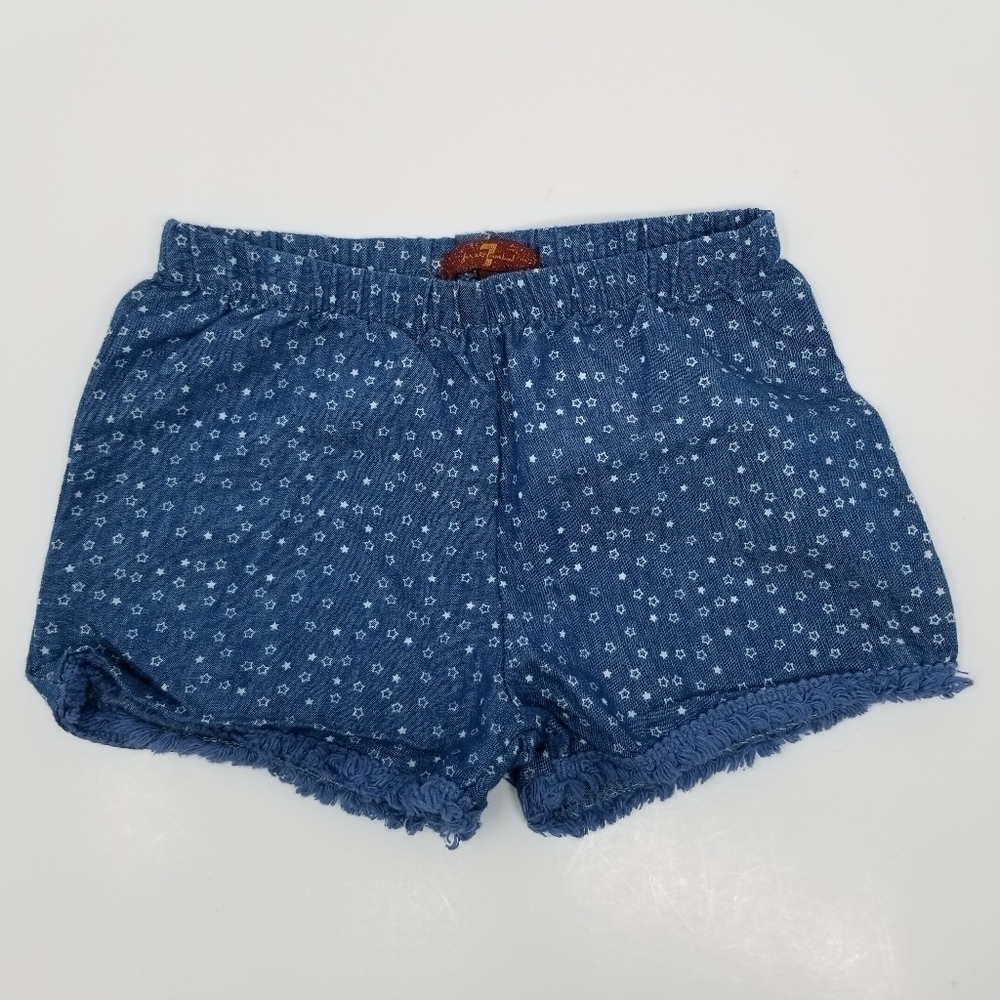 7 For All Mankind Short Sleeve Top 3T & Short 3T Denim Ruffle Fringe Hem Print - Picture 6 of 8